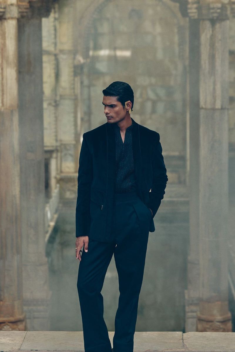 FRONT OPEN VELVET JACKET