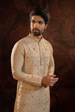 BEIGE SILK EMBROIDERED KURTA SET WITH FRENCH KNOTS