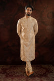 BEIGE SILK EMBROIDERED KURTA SET WITH FRENCH KNOTS
