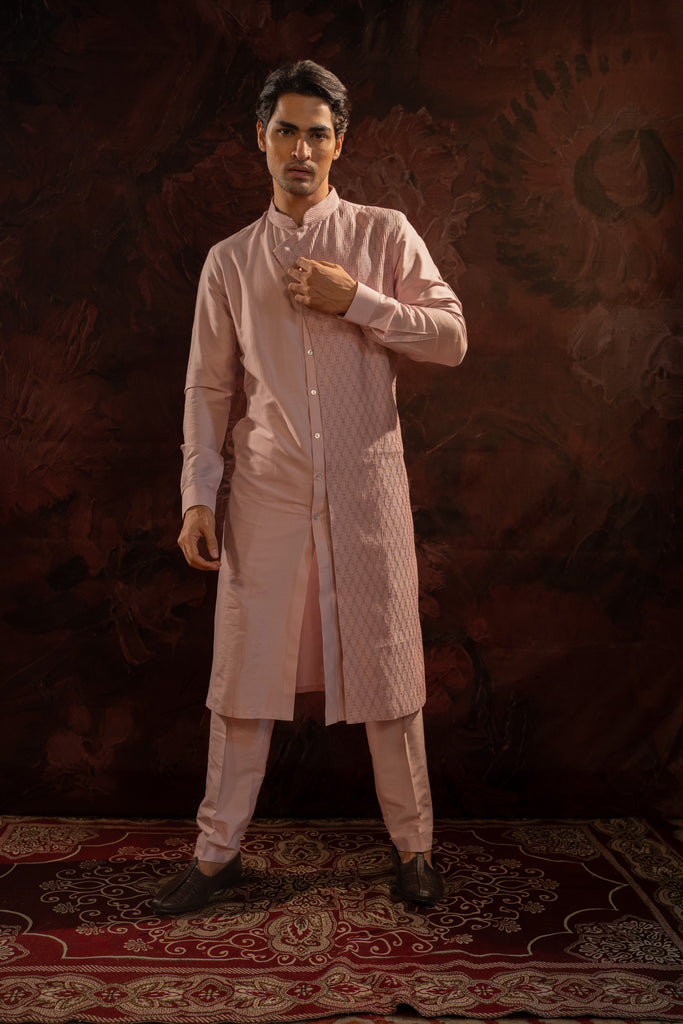 LAVENDER ASYMMETRIC PINTUCK KURTA SET