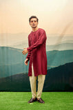 BURGUNDY OVERLAP KURTA SET WITH CREAM VERTICAL LINE