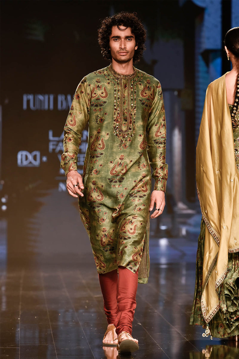 DRY HEENA GREEN PRINTED KURTA WITH CHURIDAR