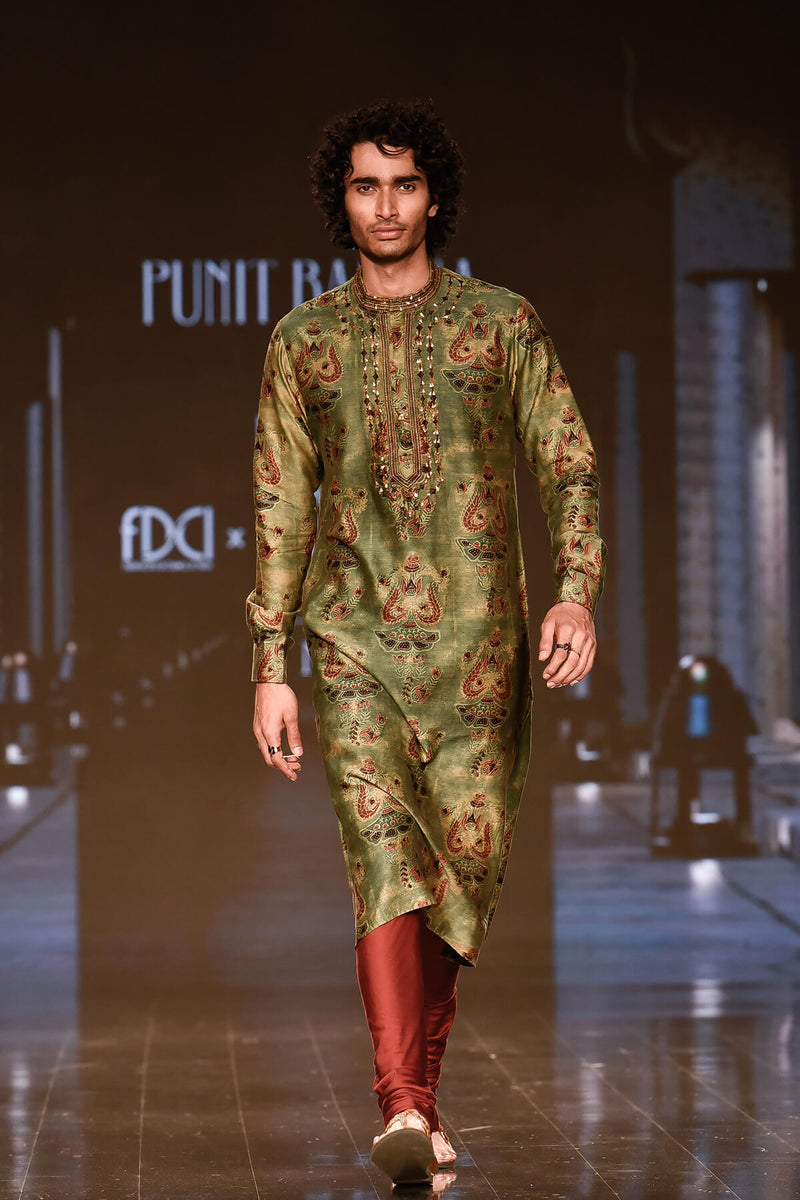 DRY HEENA GREEN PRINTED KURTA WITH CHURIDAR