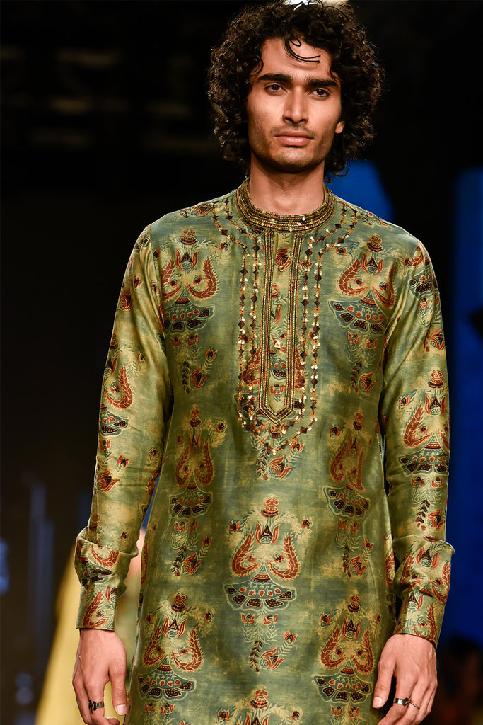 DRY HEENA GREEN PRINTED KURTA WITH CHURIDAR