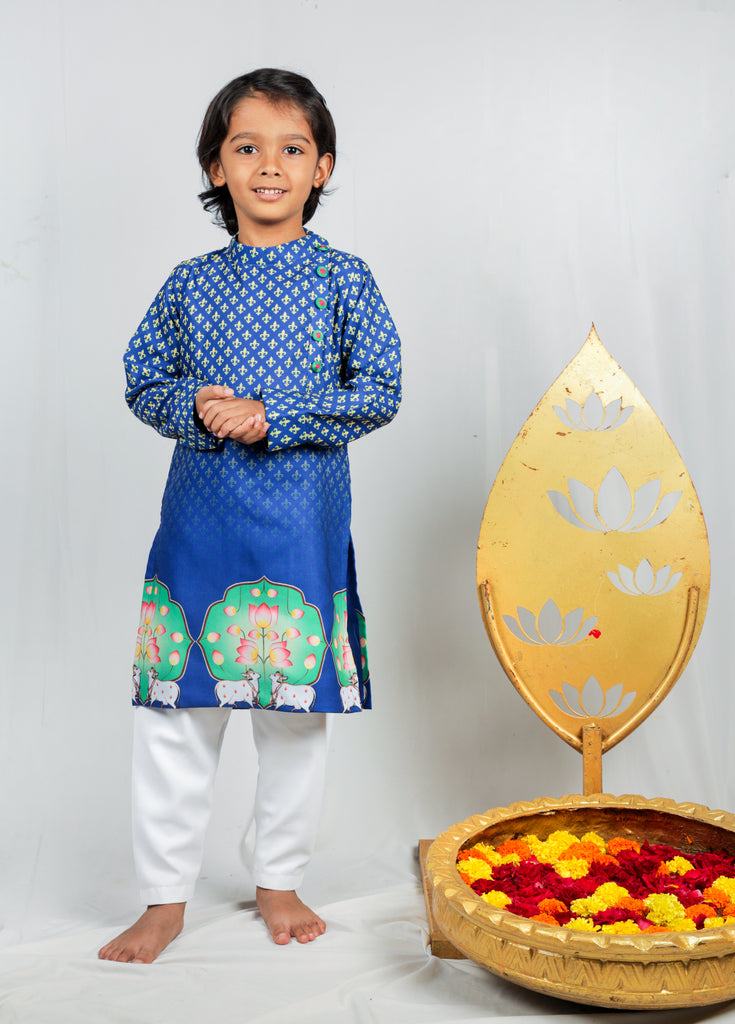BLUE PICHWAI KURTA SET