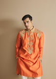 Orange embroidered kurta pant set
