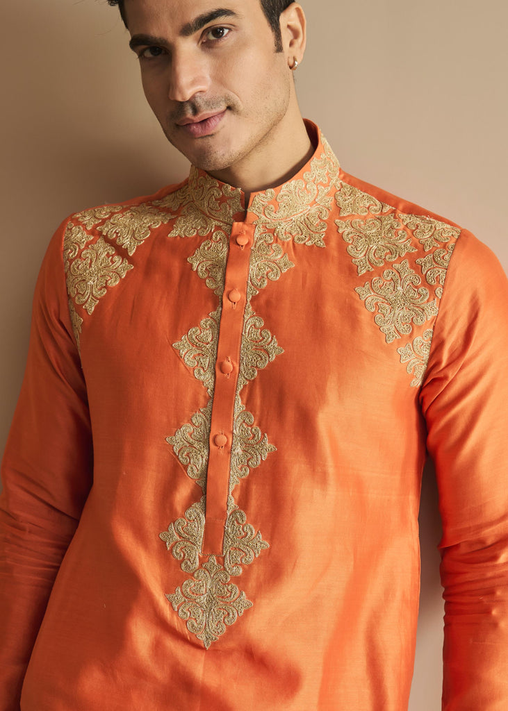 Orange embroidered kurta pant set