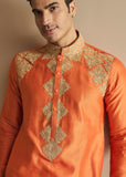 Orange embroidered kurta pant set