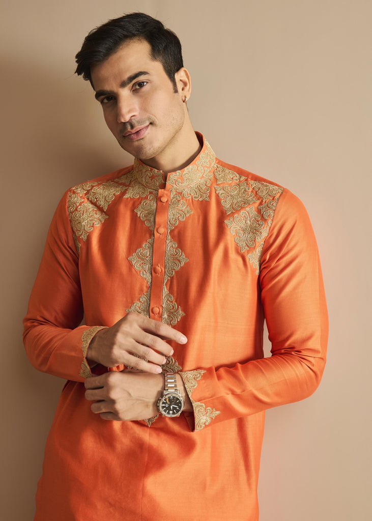 Orange embroidered kurta pant set