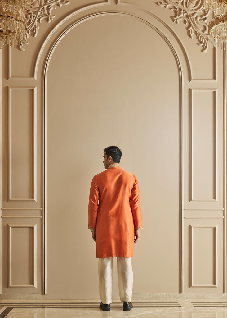 Orange embroidered kurta pant set