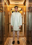 Mint green embroidered bundi kurta pant set