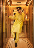 Pastel yellow bundi kurta pant set