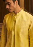 Pastel yellow bundi kurta pant set