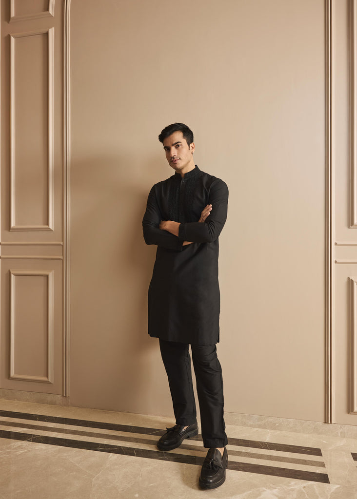 Black embroidered kurta pant set