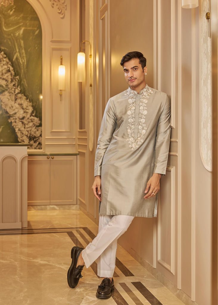 Grey embroidered kurta pant set