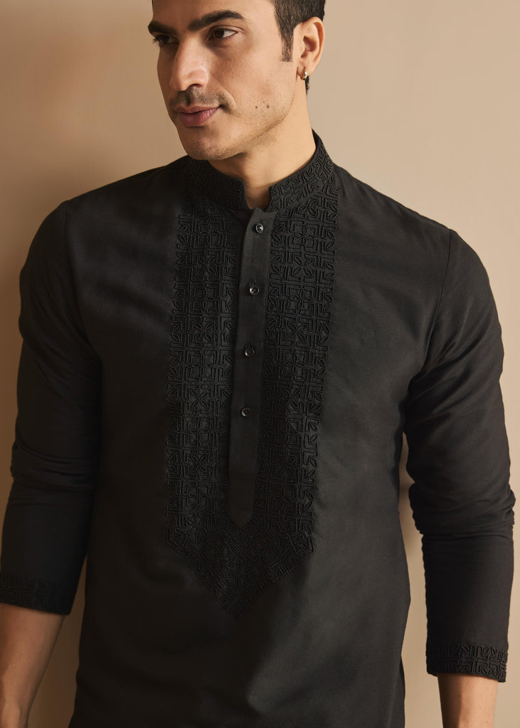 Black embroidered kurta pant set