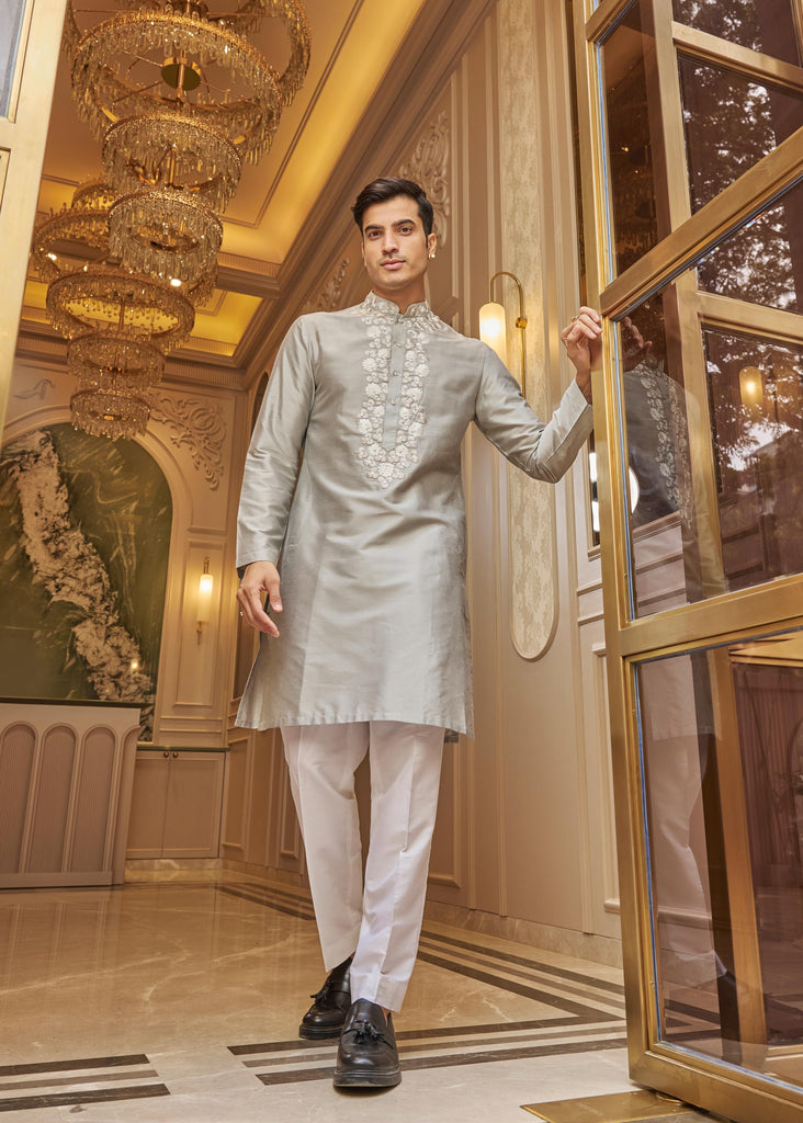 Grey embroidered kurta pant set