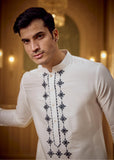 White embroidered kurta pant set