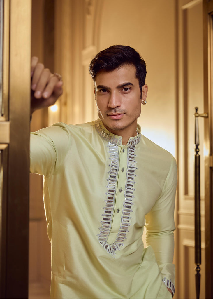 Green embroidered kurta pant set