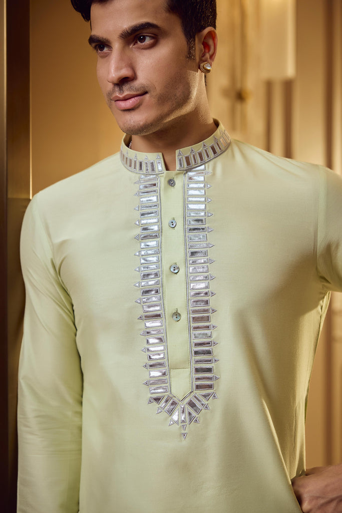 Green embroidered kurta pant set