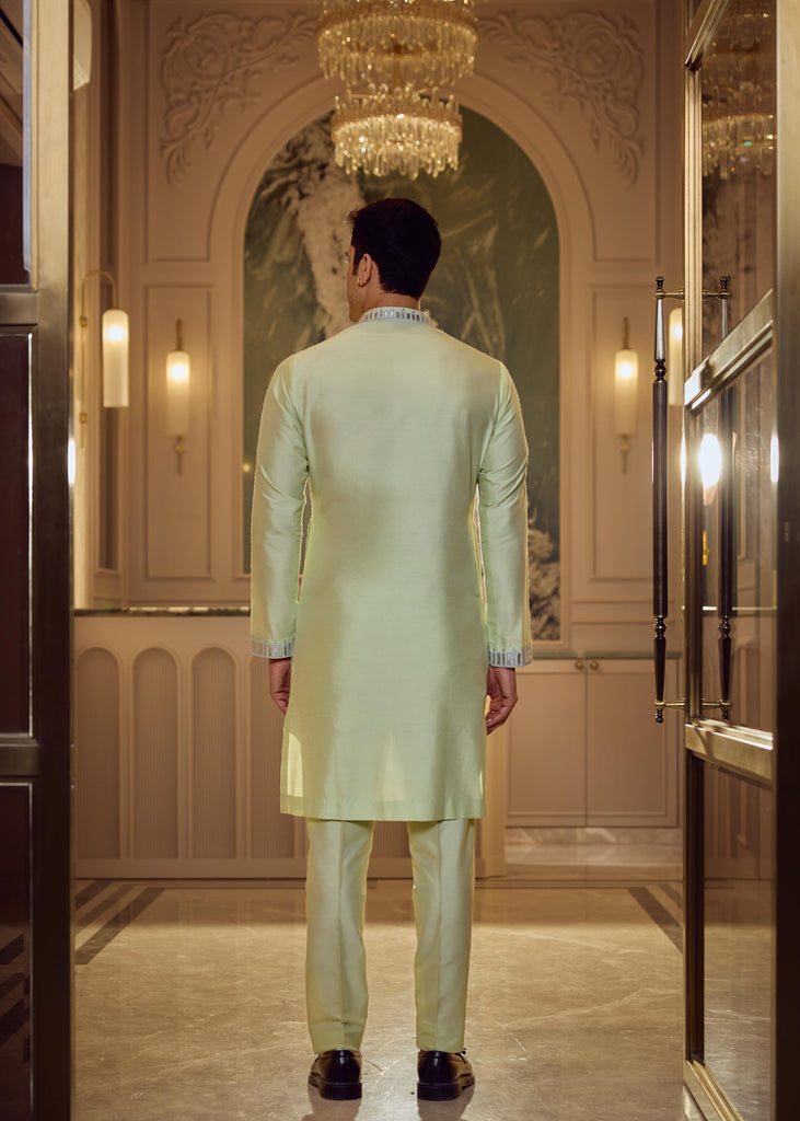 Green embroidered kurta pant set