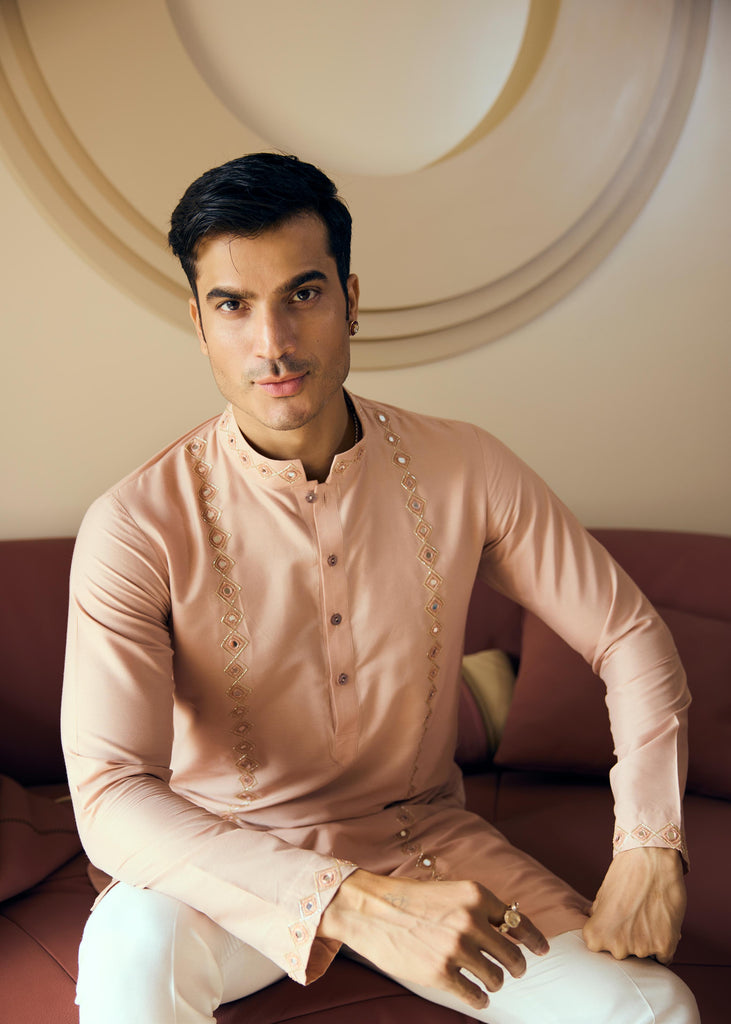 Beige embroidered kurta pant set