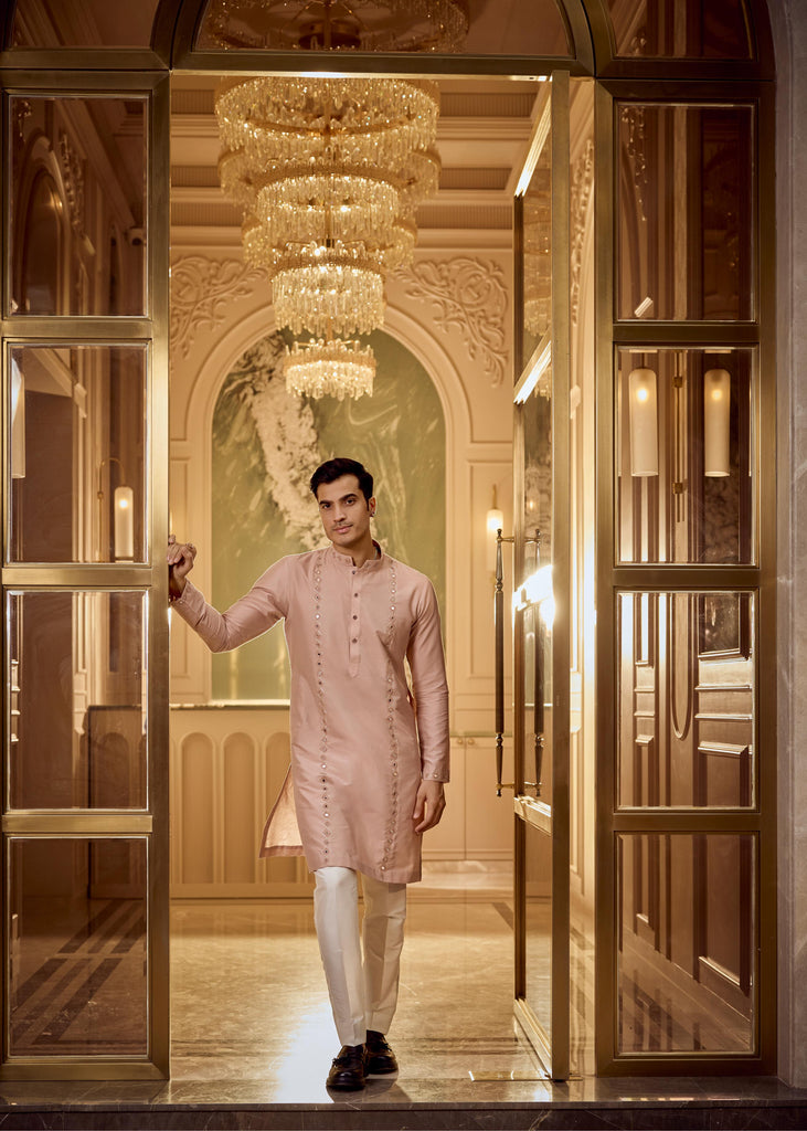 Beige embroidered kurta pant set