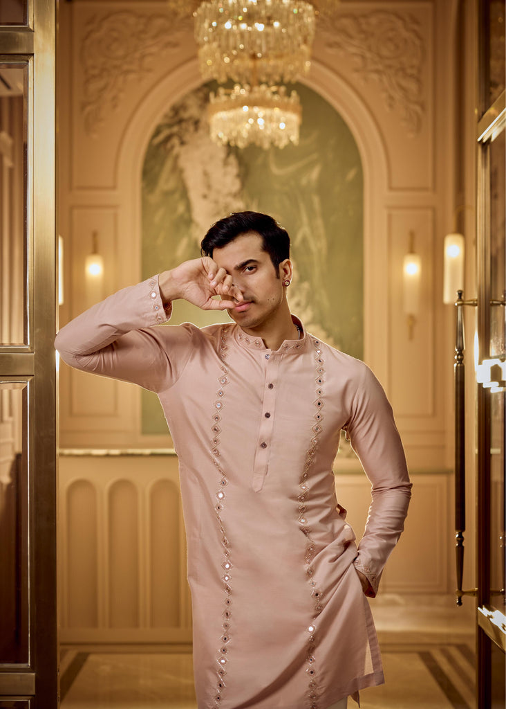 Beige embroidered kurta pant set