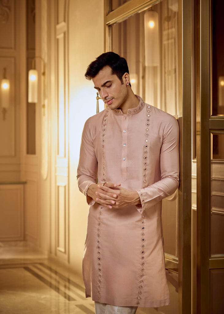 Beige embroidered kurta pant set