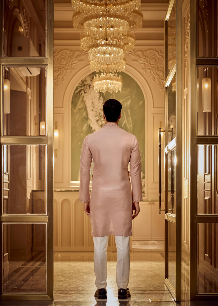 Beige embroidered kurta pant set