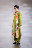 SHAFAQAT GREEN KURTA PAJAMA WITH PRINTED STOLE SET