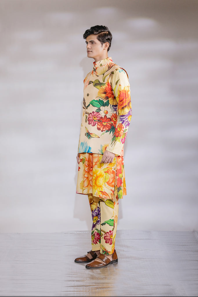 SHAFAQAT PRINTED NEHRU AND KURTA PAJAMA SET