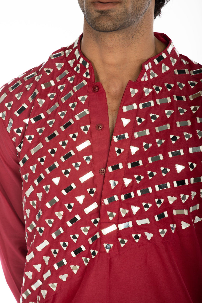 BURGUNDY EMBROIDERED KURTA SET