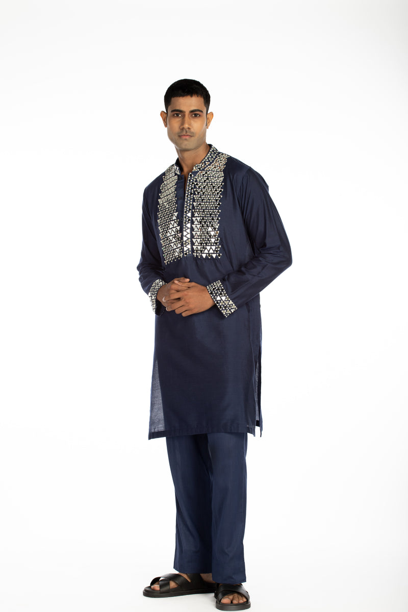 NAVY BLUE EMBROIDERED KURTA SET