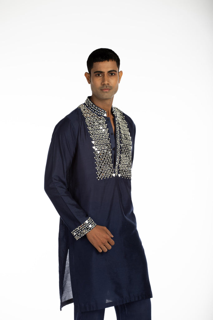 NAVY BLUE EMBROIDERED KURTA SET