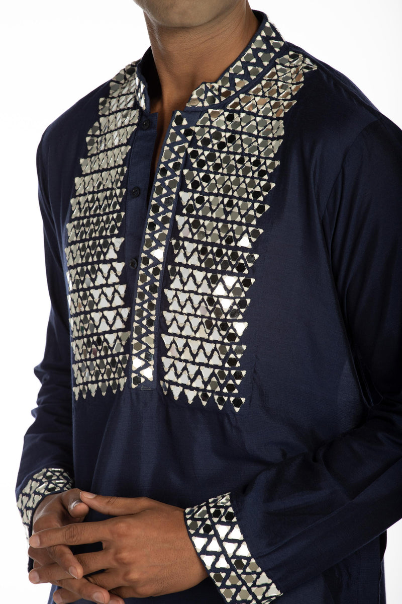 NAVY BLUE EMBROIDERED KURTA SET
