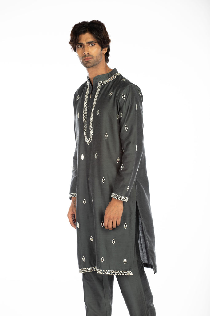GREY EMBROIDRED KURTA SET