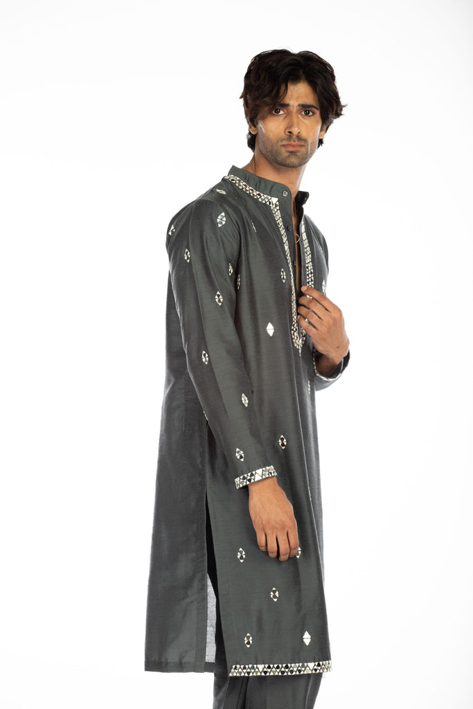 GREY EMBROIDRED KURTA SET