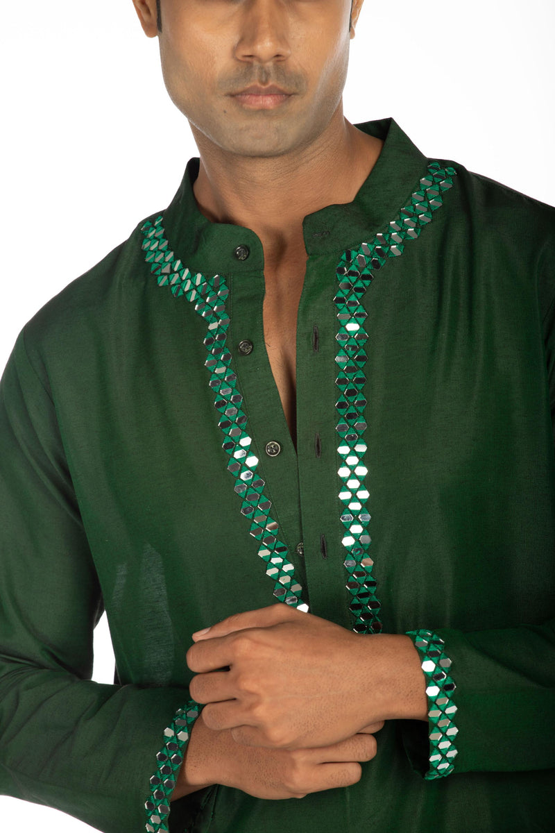 GREEN EMBROIDERED KURTA SET