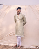 APPLIQUE WORK PISTA GREEN SILK KURTA SET