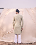 APPLIQUE WORK PISTA GREEN SILK KURTA SET