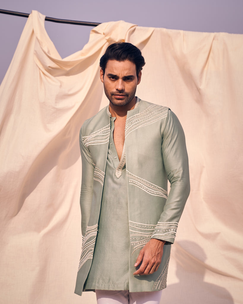 LONG OPEN BANDI SET WITH LINEAR EMBROIDERY