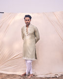 APPLIQUE WORK PISTA GREEN SILK KURTA SET