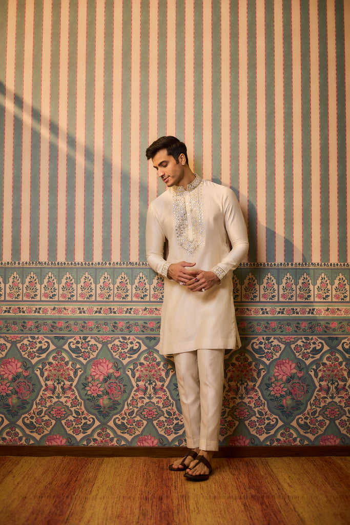 Ivory embroidered kurta pant set