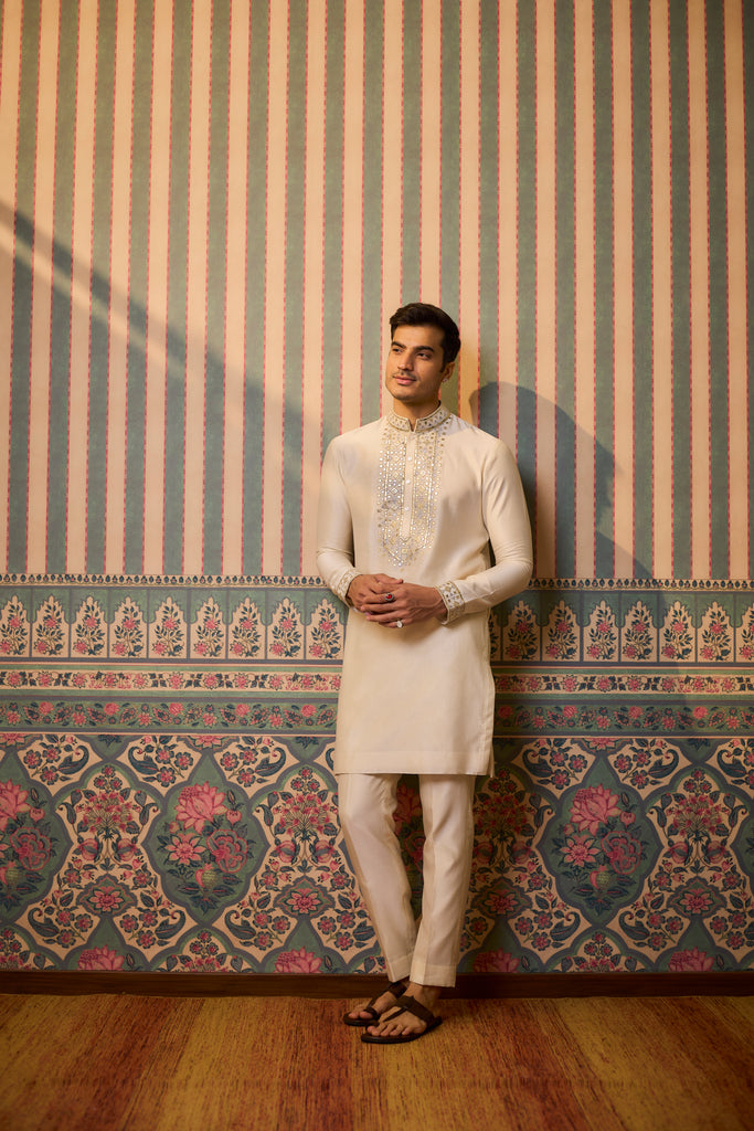 Ivory embroidered kurta pant set