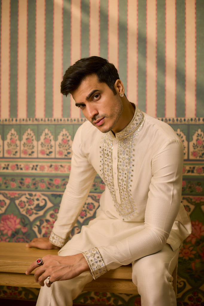 Ivory embroidered kurta pant set