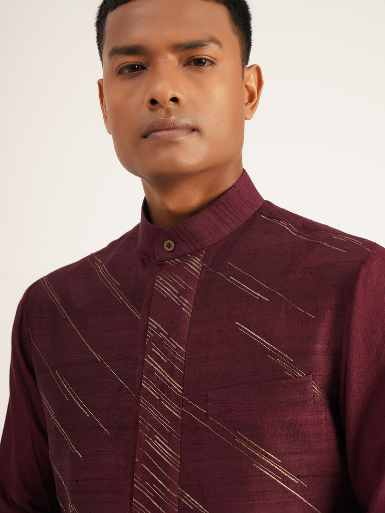 DIAGONAL EMBROIDERED HYBRID KURTA SET