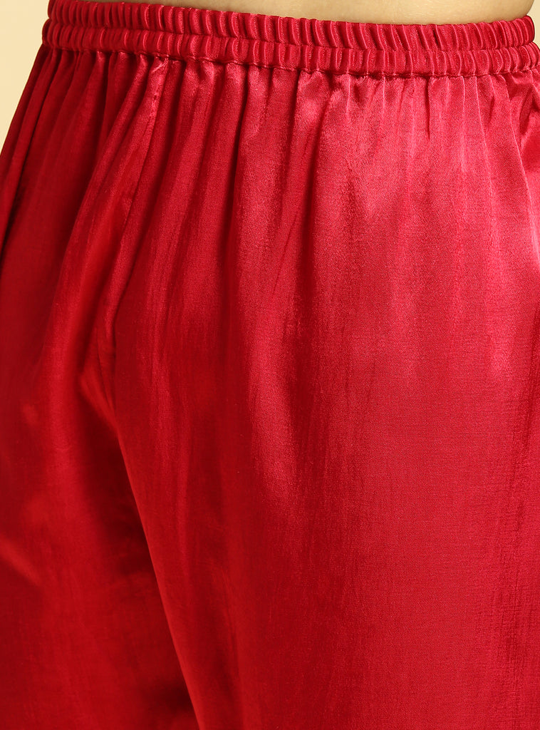 RED EMBROIDERED KURTA WITH PANT