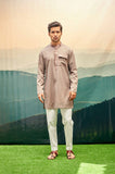 MUSHROOM GREY KURTA SET WITH RED OUTLINE AND PATCH POCKET