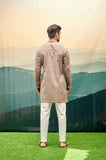 MUSHROOM GREY KURTA SET WITH RED OUTLINE AND PATCH POCKET